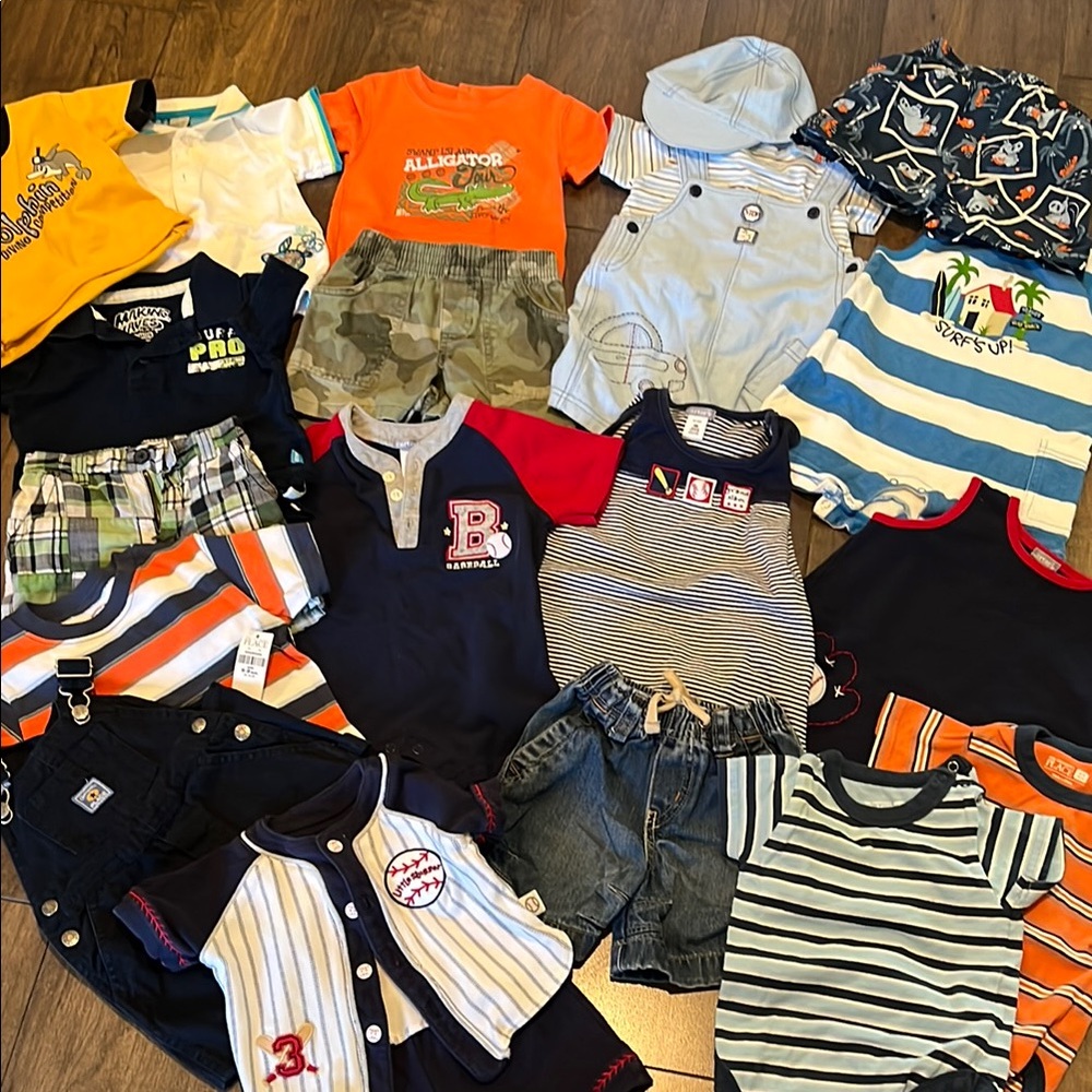 Lot of infant boys summer clothing. All items size 6-9 months. 18 items!